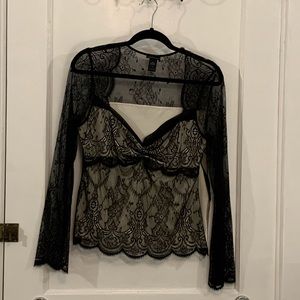 MODA Long Sleeve Black Lace Blouse